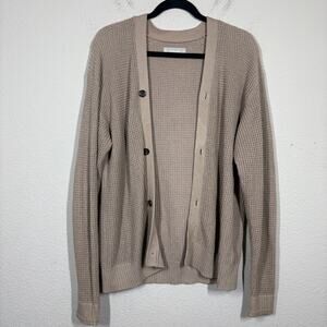 Everlane XS Open Waffle Knit Cardigan Brown Organic Cotton Blend Button Up